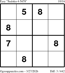The grouppuzzles.com Easy Sudoku-4-5678 puzzle for Friday March 27, 2026