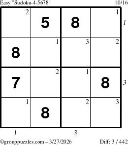 The grouppuzzles.com Easy Sudoku-4-5678 puzzle for Friday March 27, 2026 with all 3 steps marked