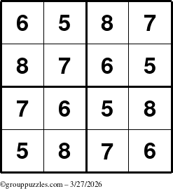 The grouppuzzles.com Answer grid for the Sudoku-4-5678 puzzle for Friday March 27, 2026