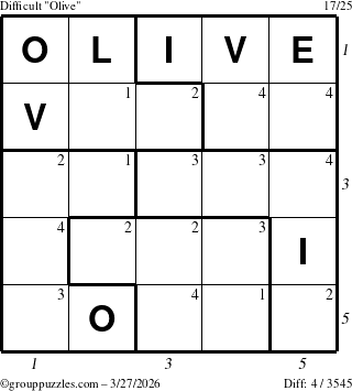 The grouppuzzles.com Difficult Olive puzzle for Friday March 27, 2026, suitable for printing, with all 4 steps marked