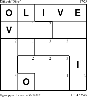The grouppuzzles.com Difficult Olive puzzle for Friday March 27, 2026 with the first 3 steps marked
