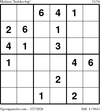 The grouppuzzles.com Medium Sudoku-6up puzzle for Friday March 27, 2026