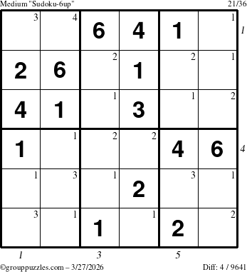 The grouppuzzles.com Medium Sudoku-6up puzzle for Friday March 27, 2026 with all 4 steps marked