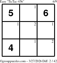 The grouppuzzles.com Easy TicTac-456 puzzle for Friday March 27, 2026 with the first 2 steps marked