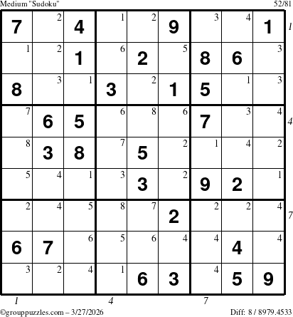 The grouppuzzles.com Medium Sudoku puzzle for Friday March 27, 2026 with all 8 steps marked