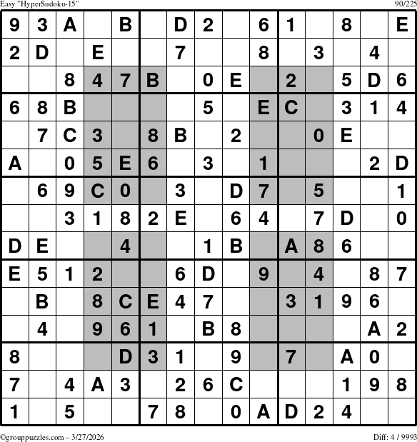 The grouppuzzles.com Easy HyperSudoku-15 puzzle for Friday March 27, 2026