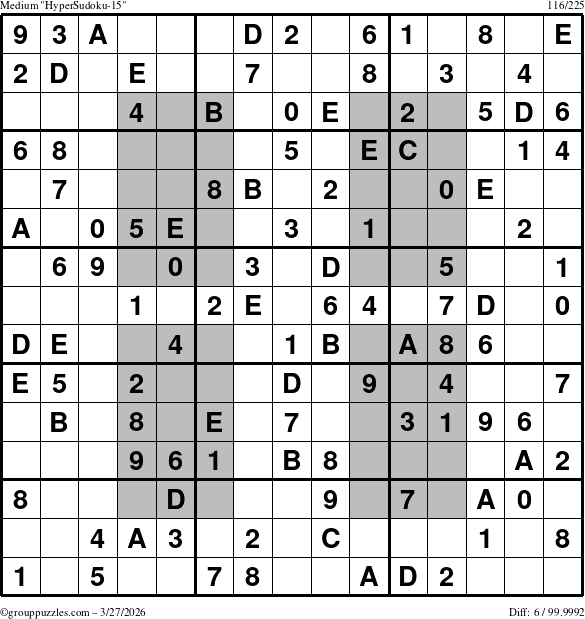 The grouppuzzles.com Medium HyperSudoku-15 puzzle for Friday March 27, 2026