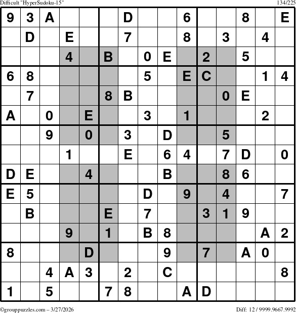 The grouppuzzles.com Difficult HyperSudoku-15 puzzle for Friday March 27, 2026