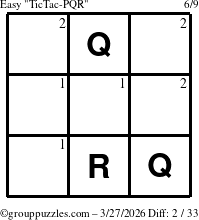 The grouppuzzles.com Easy TicTac-PQR puzzle for Friday March 27, 2026 with the first 2 steps marked
