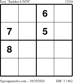 The grouppuzzles.com Easy Sudoku-4-5678 puzzle for Friday October 25, 2024