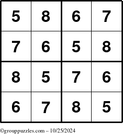 The grouppuzzles.com Answer grid for the Sudoku-4-5678 puzzle for Friday October 25, 2024