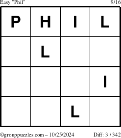 The grouppuzzles.com Easy Phil puzzle for Friday October 25, 2024