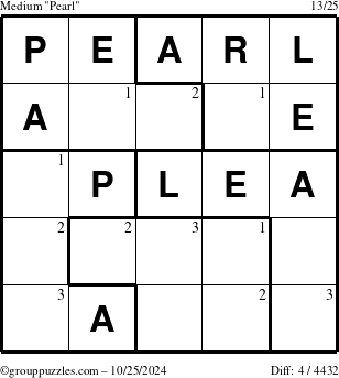 The grouppuzzles.com Medium Pearl puzzle for Friday October 25, 2024 with the first 3 steps marked