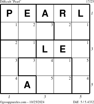 The grouppuzzles.com Difficult Pearl puzzle for Friday October 25, 2024 with all 5 steps marked