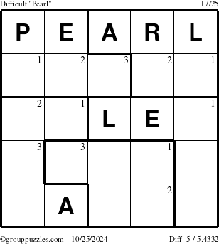 The grouppuzzles.com Difficult Pearl puzzle for Friday October 25, 2024 with the first 3 steps marked