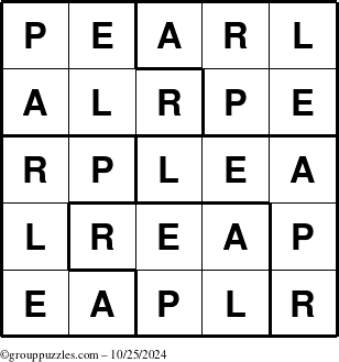 The grouppuzzles.com Answer grid for the Pearl puzzle for Friday October 25, 2024