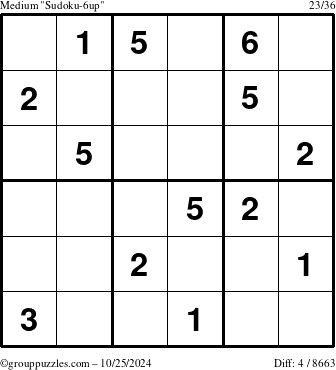 The grouppuzzles.com Medium Sudoku-6up puzzle for Friday October 25, 2024