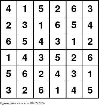 The grouppuzzles.com Answer grid for the Sudoku-6up puzzle for Friday October 25, 2024