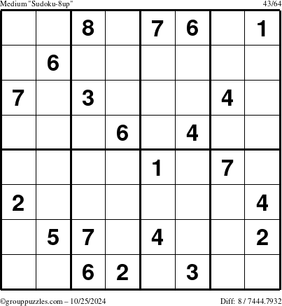 The grouppuzzles.com Medium Sudoku-8up puzzle for Friday October 25, 2024