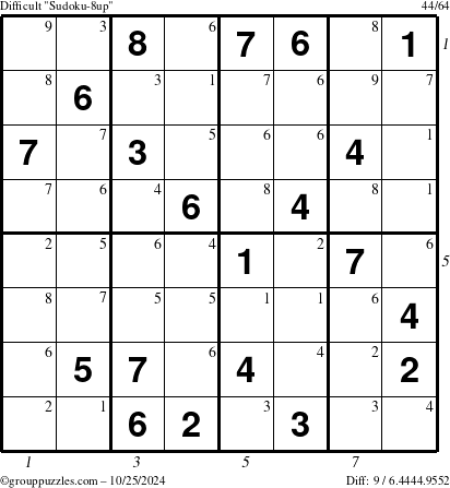 The grouppuzzles.com Difficult Sudoku-8up puzzle for Friday October 25, 2024 with all 9 steps marked