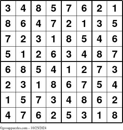 The grouppuzzles.com Answer grid for the Sudoku-8up puzzle for Friday October 25, 2024