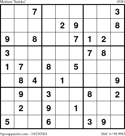 The grouppuzzles.com Medium Sudoku puzzle for Friday October 25, 2024