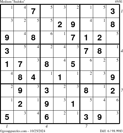 The grouppuzzles.com Medium Sudoku puzzle for Friday October 25, 2024 with all 6 steps marked