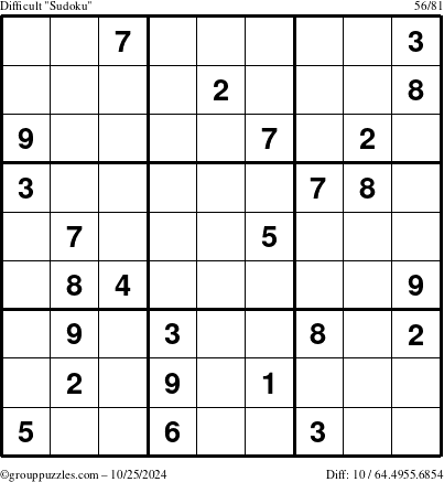 The grouppuzzles.com Difficult Sudoku puzzle for Friday October 25, 2024