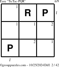 The grouppuzzles.com Easy TicTac-PQR puzzle for Friday October 25, 2024 with all 2 steps marked