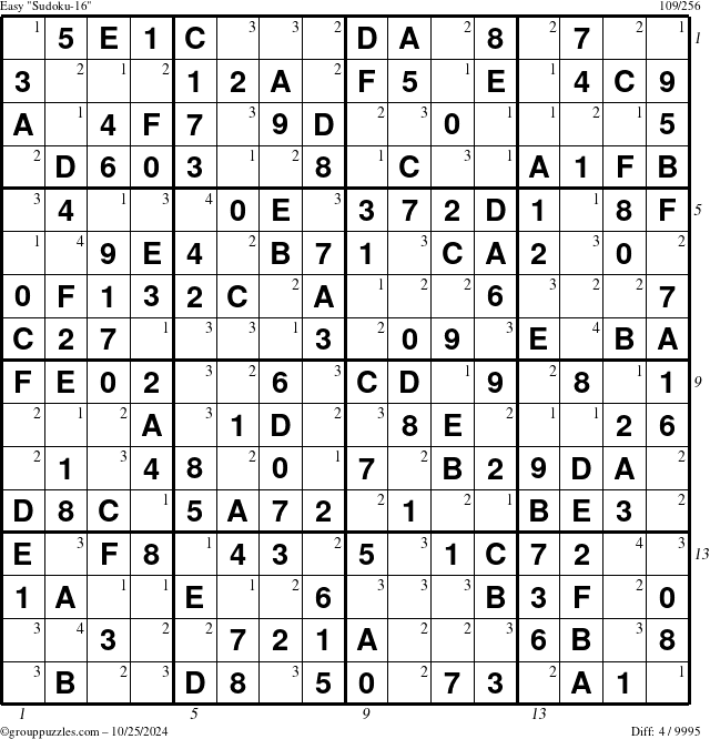 The grouppuzzles.com Easy Sudoku-16 puzzle for Friday October 25, 2024 with all 4 steps marked