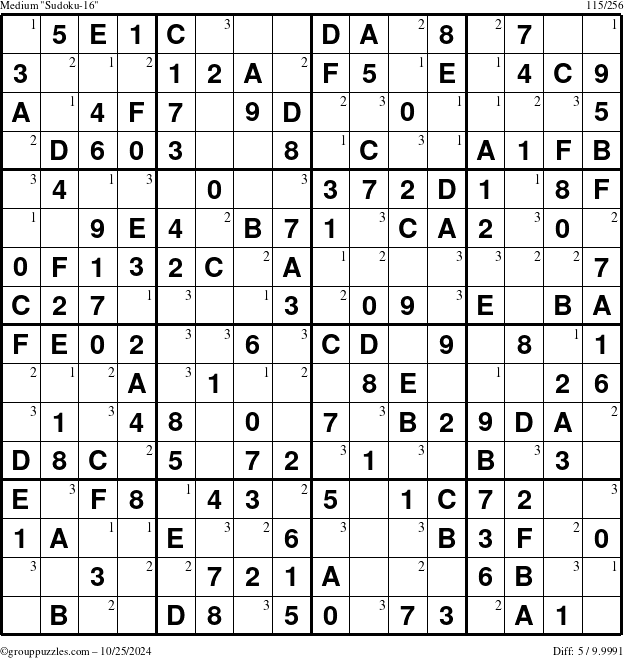 The grouppuzzles.com Medium Sudoku-16 puzzle for Friday October 25, 2024 with the first 3 steps marked