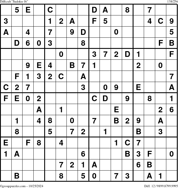 The grouppuzzles.com Difficult Sudoku-16 puzzle for Friday October 25, 2024