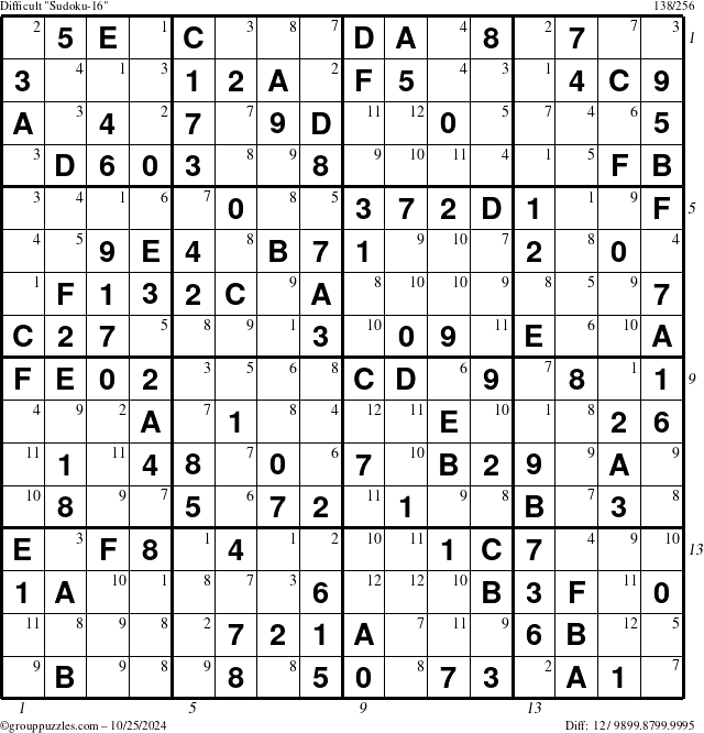 The grouppuzzles.com Difficult Sudoku-16 puzzle for Friday October 25, 2024 with all 12 steps marked