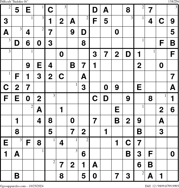 The grouppuzzles.com Difficult Sudoku-16 puzzle for Friday October 25, 2024 with the first 3 steps marked