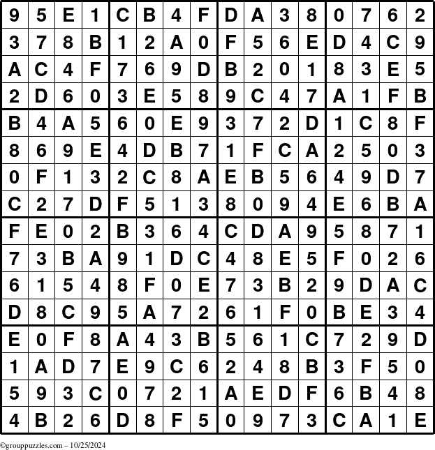 The grouppuzzles.com Answer grid for the Sudoku-16 puzzle for Friday October 25, 2024