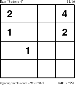 The grouppuzzles.com Easy Sudoku-4 puzzle for Tuesday September 30, 2025