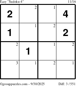 The grouppuzzles.com Easy Sudoku-4 puzzle for Tuesday September 30, 2025 with the first 3 steps marked