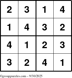 The grouppuzzles.com Answer grid for the Sudoku-4 puzzle for Tuesday September 30, 2025