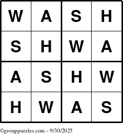 The grouppuzzles.com Answer grid for the Wash puzzle for Tuesday September 30, 2025