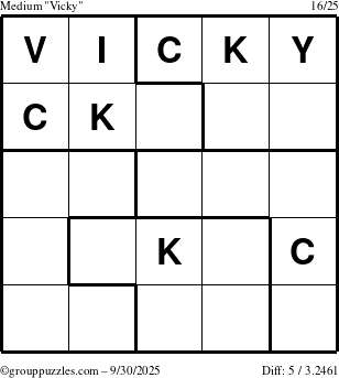 The grouppuzzles.com Medium Vicky puzzle for Tuesday September 30, 2025
