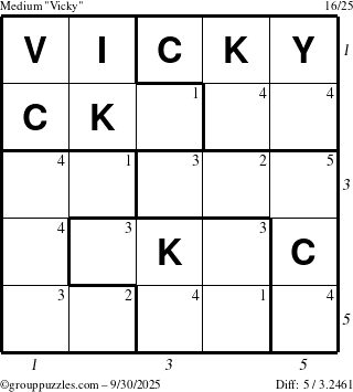 The grouppuzzles.com Medium Vicky puzzle for Tuesday September 30, 2025 with all 5 steps marked