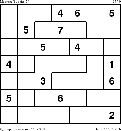 The grouppuzzles.com Medium Sudoku-7 puzzle for Tuesday September 30, 2025