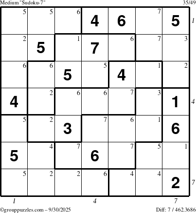 The grouppuzzles.com Medium Sudoku-7 puzzle for Tuesday September 30, 2025 with all 7 steps marked