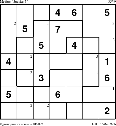 The grouppuzzles.com Medium Sudoku-7 puzzle for Tuesday September 30, 2025 with the first 3 steps marked