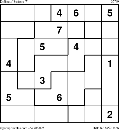 The grouppuzzles.com Difficult Sudoku-7 puzzle for Tuesday September 30, 2025
