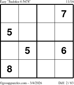 The grouppuzzles.com Easy Sudoku-4-5678 puzzle for Wednesday March 4, 2026