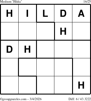 The grouppuzzles.com Medium Hilda puzzle for Wednesday March 4, 2026