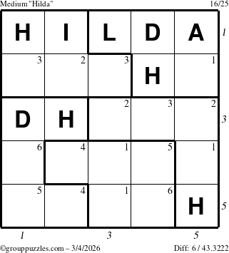 The grouppuzzles.com Medium Hilda puzzle for Wednesday March 4, 2026 with all 6 steps marked