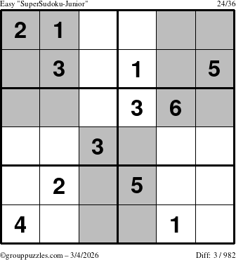 The grouppuzzles.com Easy SuperSudoku-Junior puzzle for Wednesday March 4, 2026