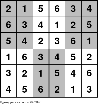 The grouppuzzles.com Answer grid for the SuperSudoku-Junior puzzle for Wednesday March 4, 2026